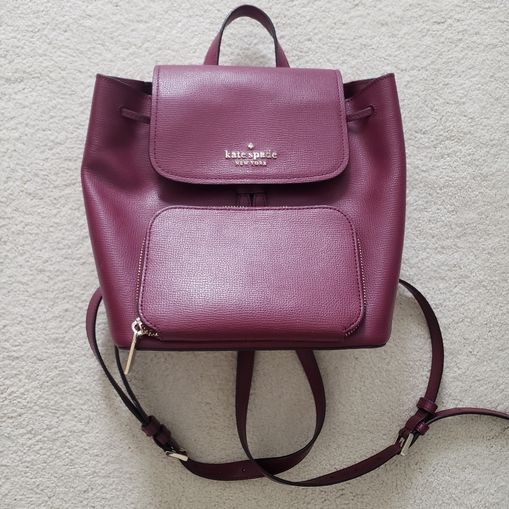 Kate Spade Maroon Leather Flap Backpack
